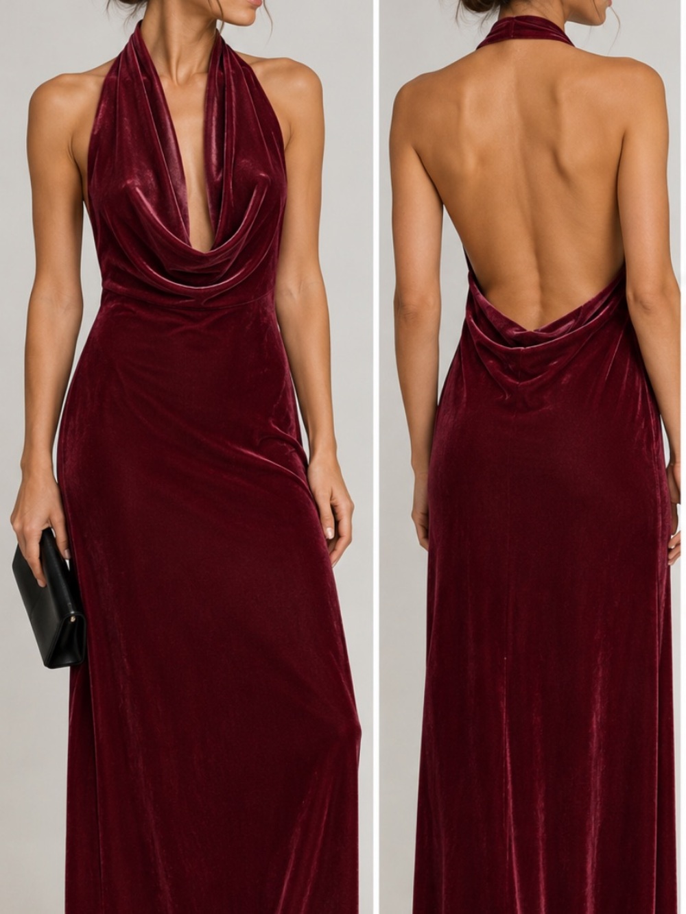 Zara NWT Raspberry Velvet Halter Open Back Maxi Dress Small 9855/070/671